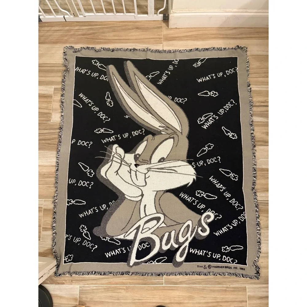 Vintage 1993 Bugs Bunny Woven Tapestry Throw Blanket Looney Tunes 90s 54