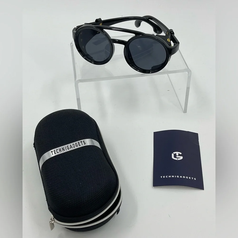 Technigadgets Steampunk Retro Sunglasses with‎ Zipper Hard Case New NWOT