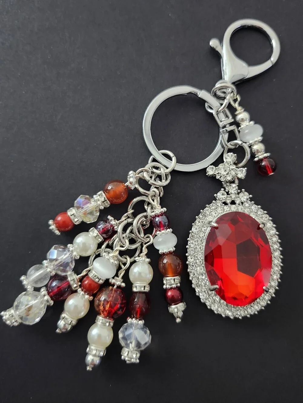 Bling Rhinestone Purse Charm or Keychain Carnelian Crystal Handcrafted