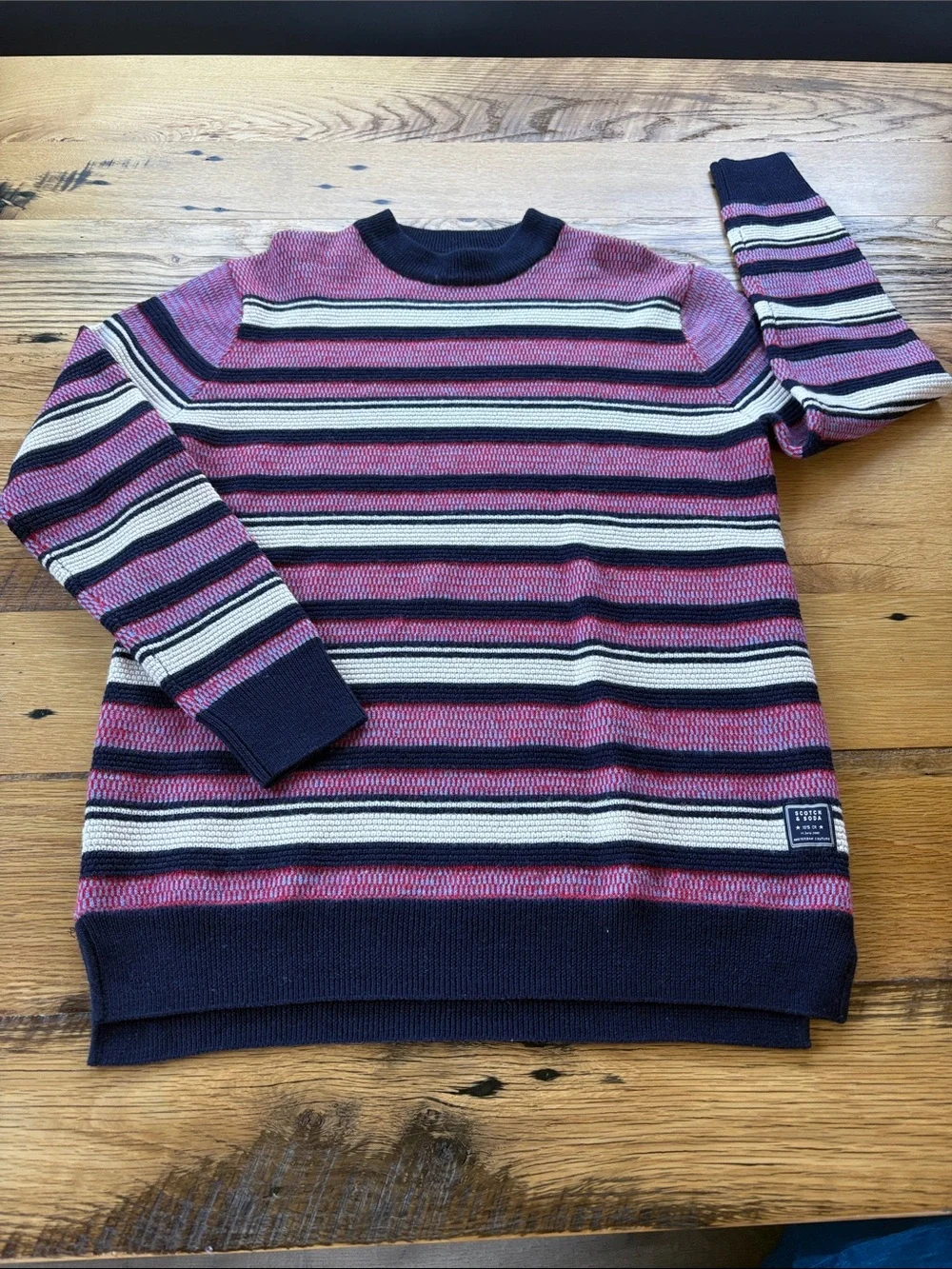 Scotch & Soda Pink, Navy & Cream Striped Crewneck Sweater