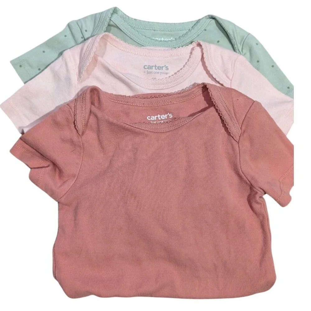 Carter's Baby Girls 3 Piece Bodysuit Set Pink Mint‎ Polka Dot Short Sleeve 18MO