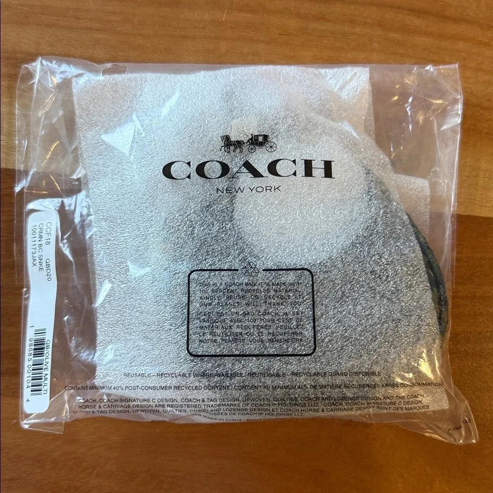 NEW Coach keychain Carmen Snake Print Bag Charm - Olive Green
