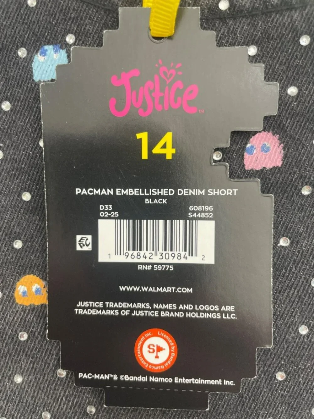 Justice Pac-Man Shorts Stretchy Denim Mini Mom Rhinestones Black Girls Sz 14 NWT