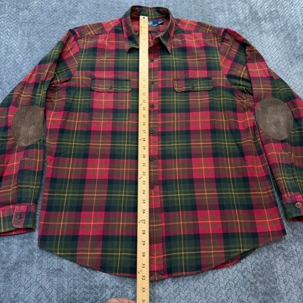 Vintage Polo Ralph Lauren Shirt Men XXL Red Green Plaid Elbow Patch Button Up 90