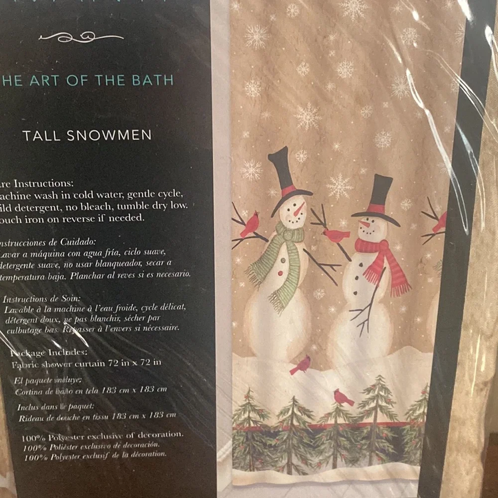 NWT Avanti Tall Snowman Ivory Fabric Shower Curtain 72x72 10936H