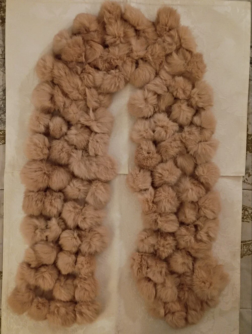 Fur Pom Pom Scarf in Light Tan