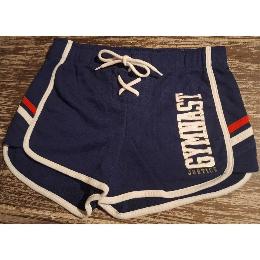 Justice Girls‎ Gymnast Elastic Navy Shorts w/ Tie Patriotic Size 10