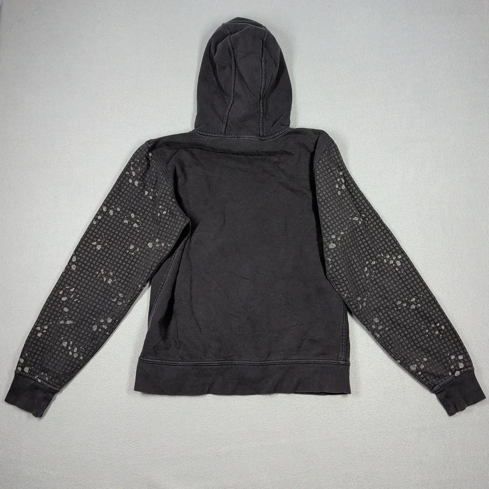 The North Face Hoodie Mens Small‎ Black Grid Logo Splatter Sleeve Pullover