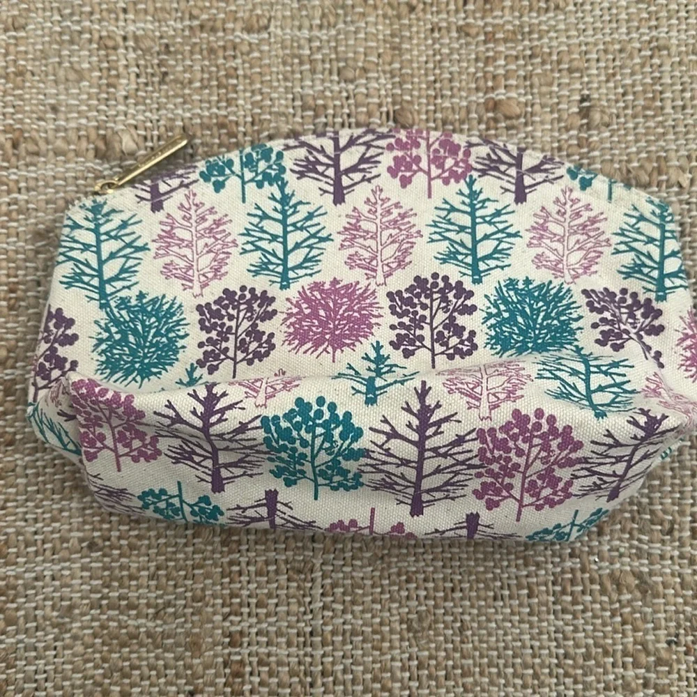 NEW Clarins Feed 10 Canvas Tree Print Cosmetic Makeup Bag Pouch Clutch Case