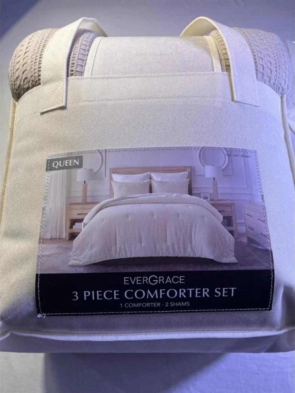 Evergrace 3 Piece Comforter Set Queen Cream Textured Waffle Weave, NWT