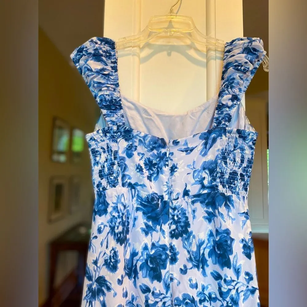 Abercrombie & Fitch Medium Tall Blue and White Floral Maxi Dress Wedding.