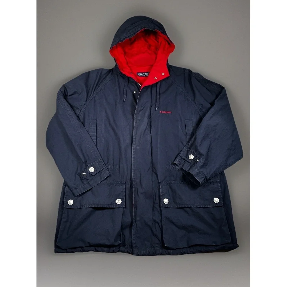 Vintage Nautica Competition Sailing Jacket Men M‎ Hooded Branded Snaps/Zipper