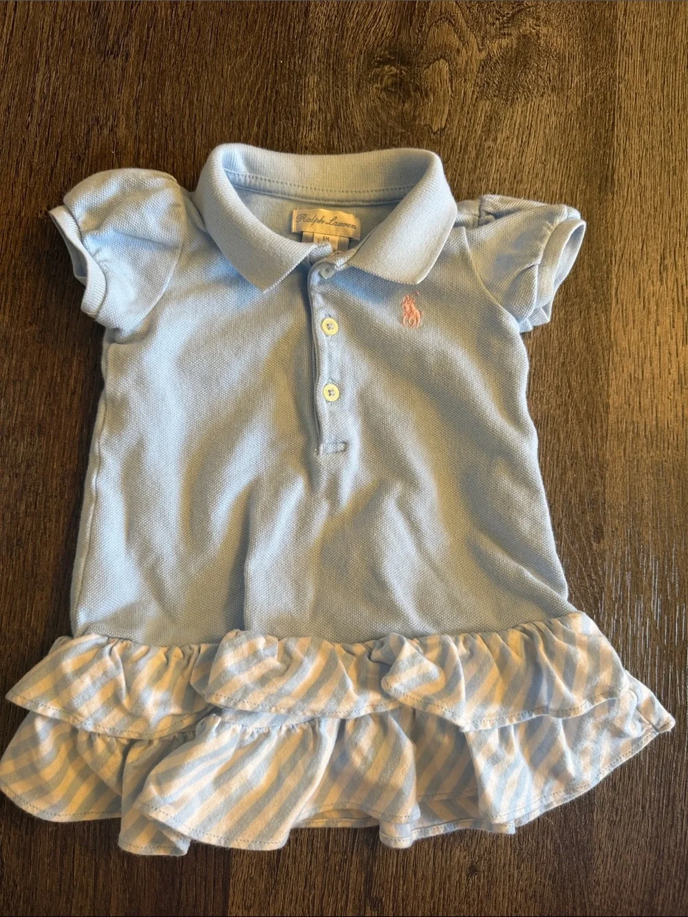 Ralph Lauren Light Blue Girls Polo Dress with Pink Pony
