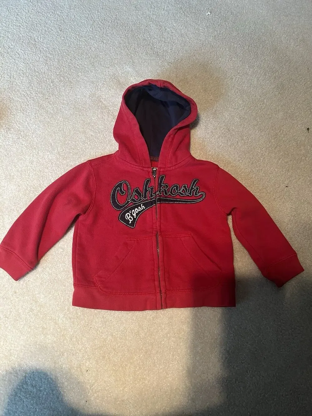 OshKosh B'Gosh Sweater Boy's 2T Red Full Zip Hoodie Pockets Logo Pockets Kid