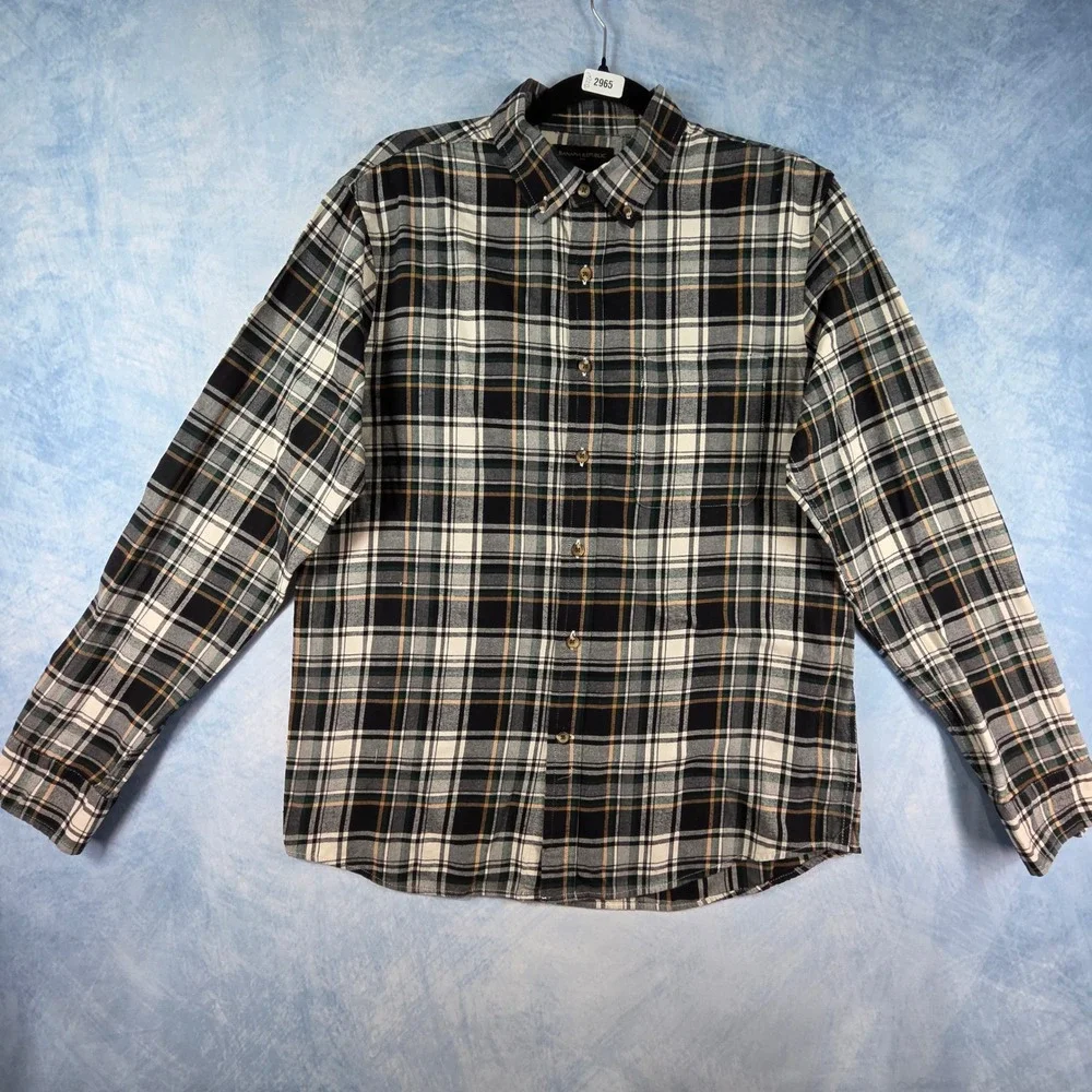Banana Republic Mens Untucked Fit Plaid Button Down Shirt Black Green Medium