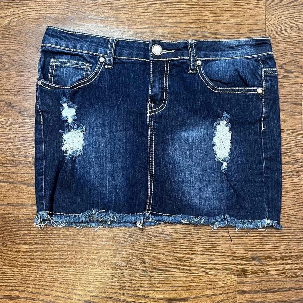 y2k dark wash low rise jean skirt size 3/4
