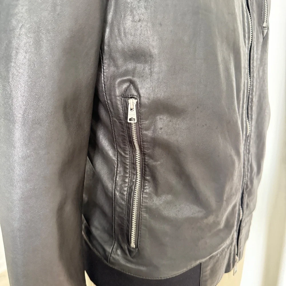 ALL SAINTS‎ X- SMALL Mens Black Leather NINO Bomber Jacket
