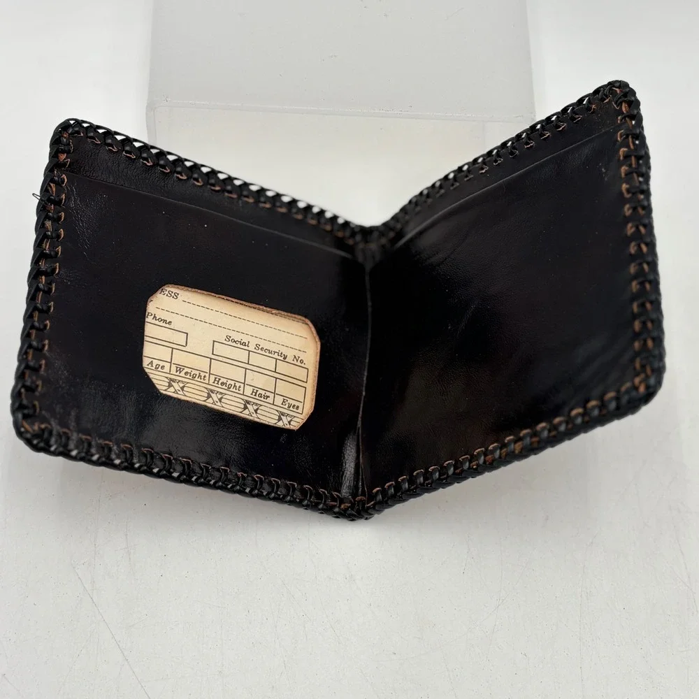 Vintage Hand Tooled Brown Leather‎ Trucker Wallet Bifold Semi Truck Whipstitch