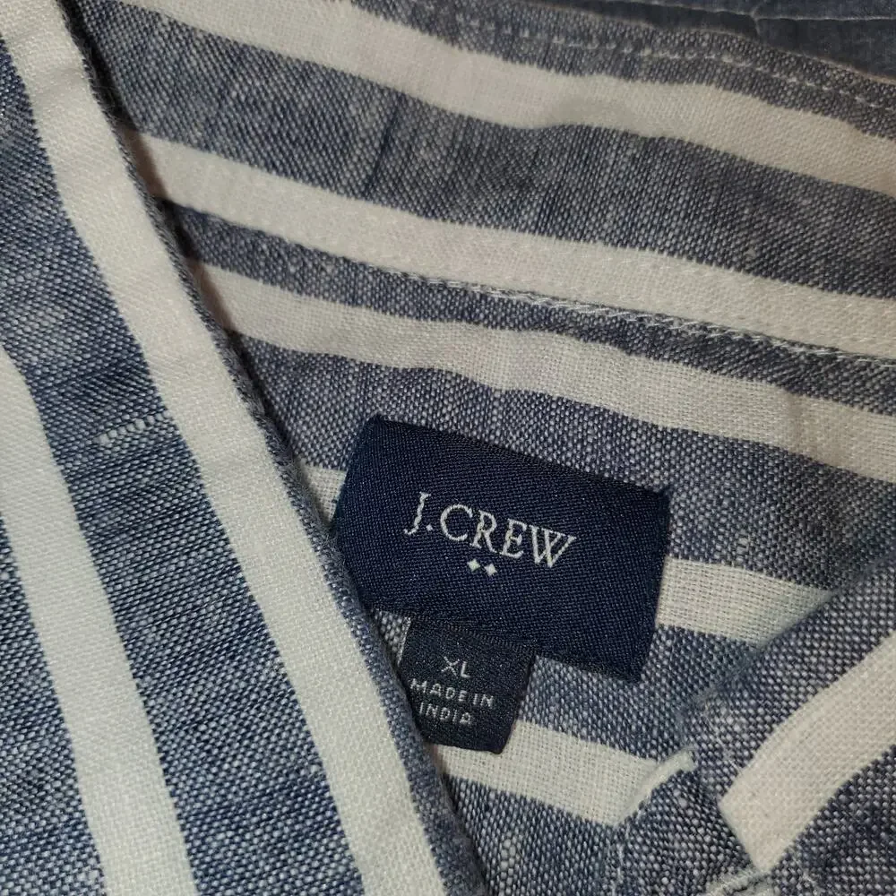 J.Crew Factory Men's 100% Linen Blue Gray & Cream Striped Button Front Shirt XL