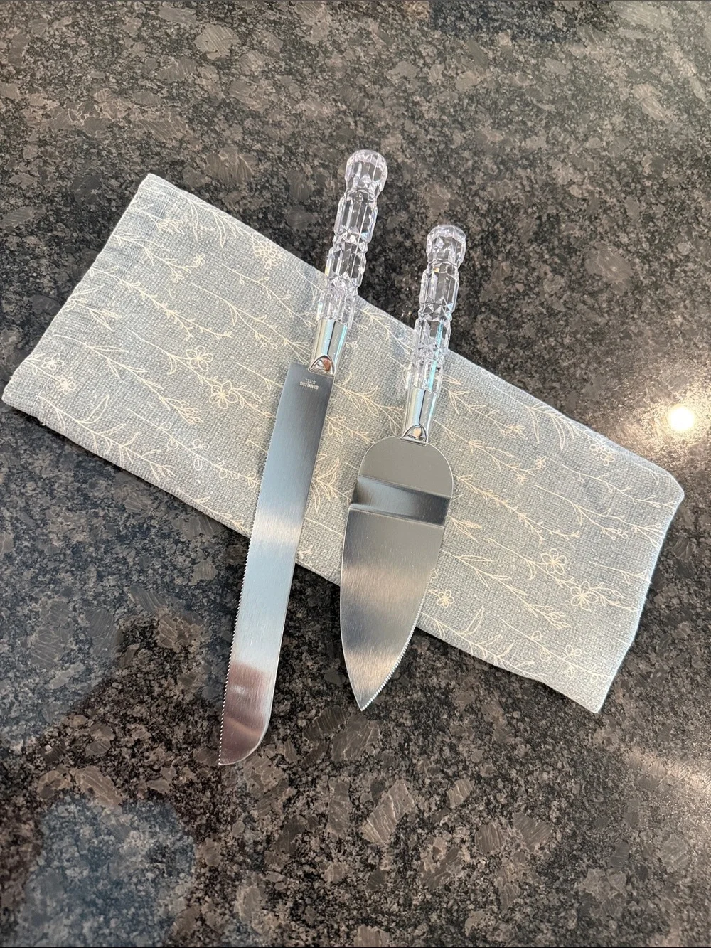 Vintage Clear Lucite Handle Stainless Steel Bread & Serving Knife Set
