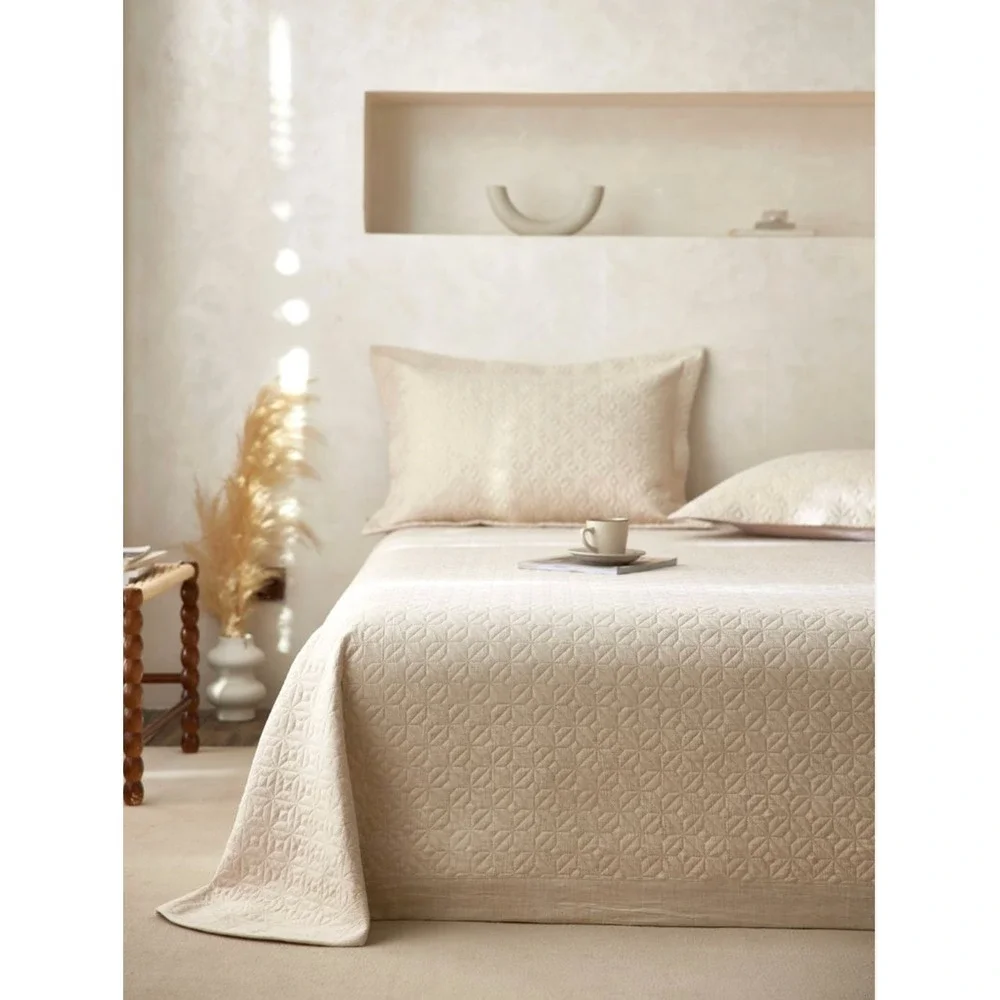 Manjusaka Linen Quilt Coverlet Set Pillowcases‎ Queen Top Grade Natural Luxury