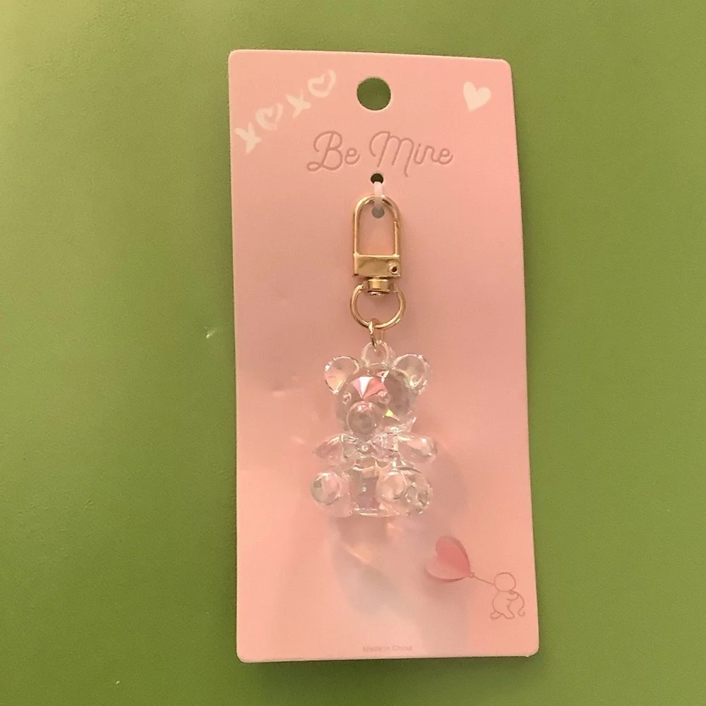 Be Mine Crystal Clear Bear Keychain - Gold and Clear