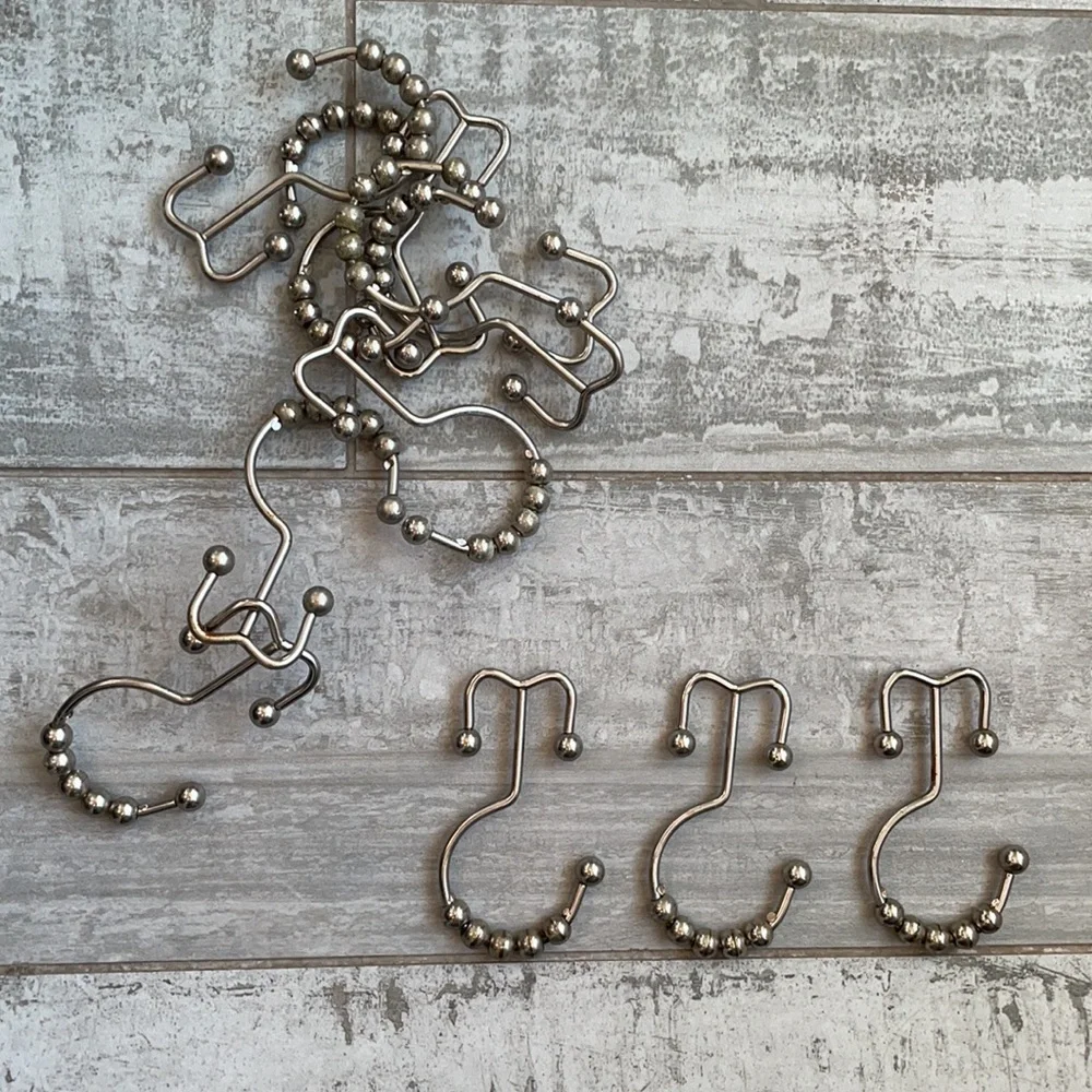 12pcs Stainless Steel Metallic Shower Curtains Hooks Silver Holders