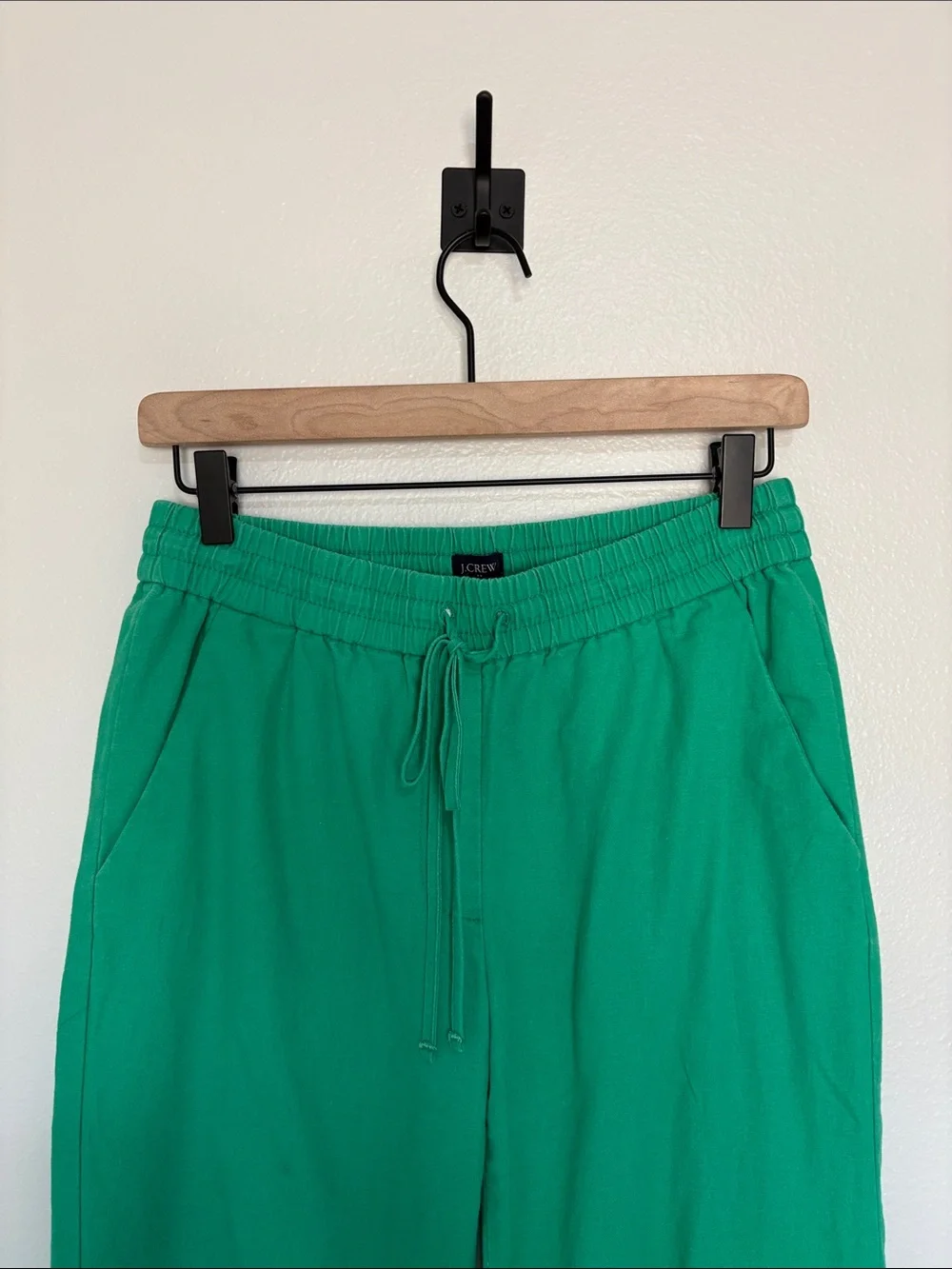 J. Crew Linen Cotton High Rise Elastic Waist Tapered Straight Pant Boho Green 4