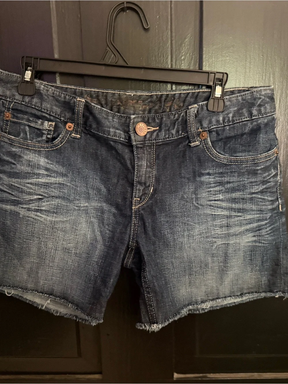 Express Dark Blue Distressed Denim Shorts