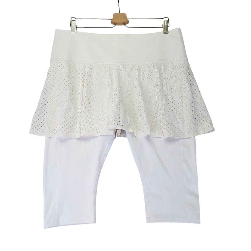 Athleta A Game 2 In 1 Crop Skirt‎ Leggings White Skapri XL 566735-01