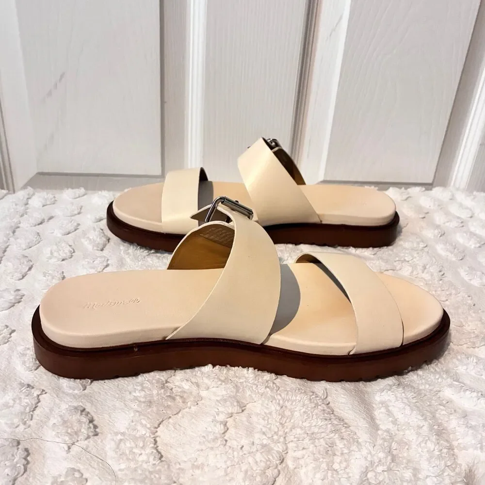 Madewell Dee Double Strap Cream Leather Chunky Sandals Size 9 Boho Hippie