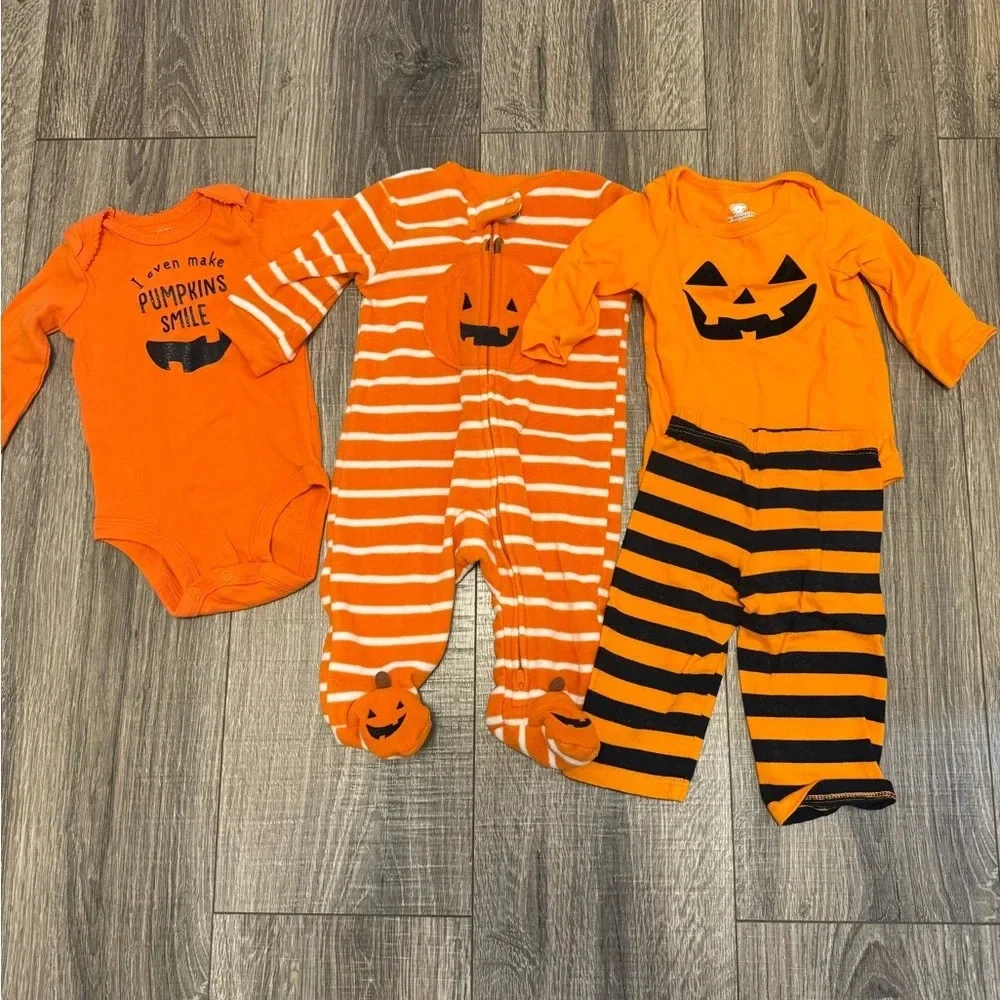 Carter’s Baby Unisex Halloween Orange Size 0-3 Month Pajamas And Set Lot Of 3