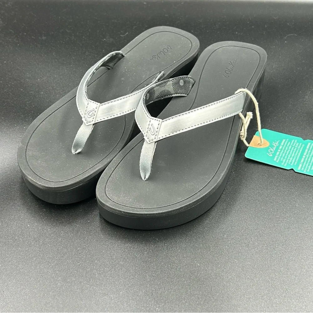 OluKai Women's Black and Silver‎ Sandals Brand New with Box Sz 11