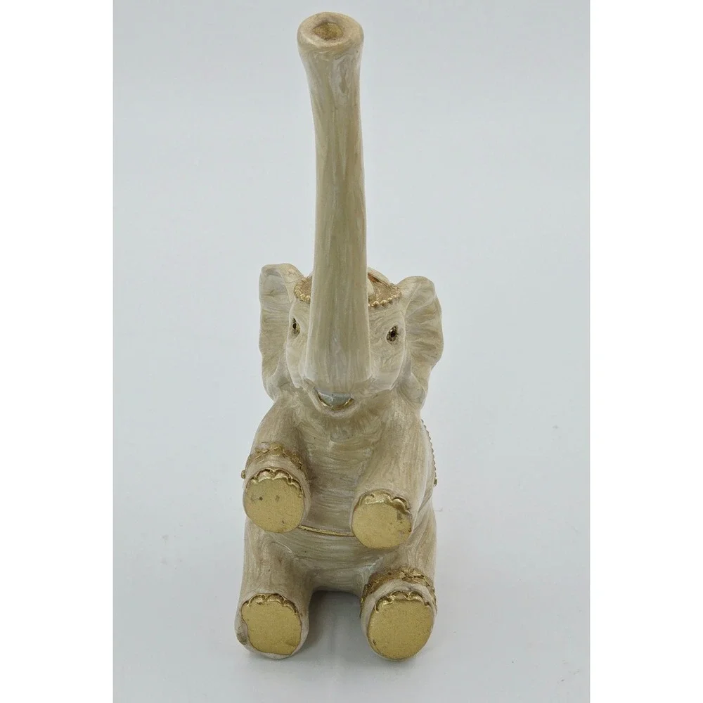 Elephant Trunk Up Jeweled Rhinestone Ring Holder Good Luck Figurine