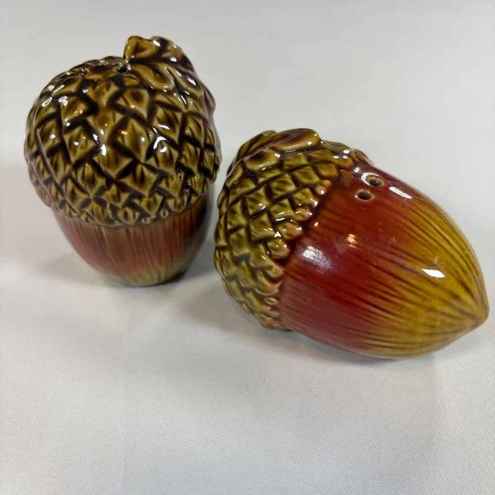 Acorn Ceramic Salt and Pepper Shakers Set Brown Fall Autumn Harvest Decor Cute