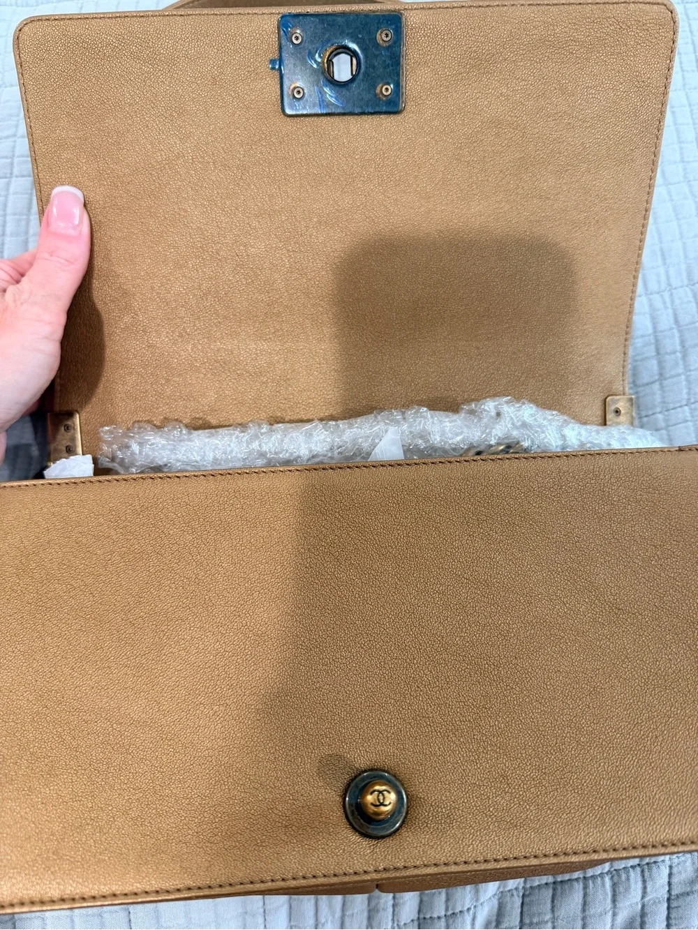 CHANEL Bronze and Cream CC Cutout LeBoy Shoulder Bag