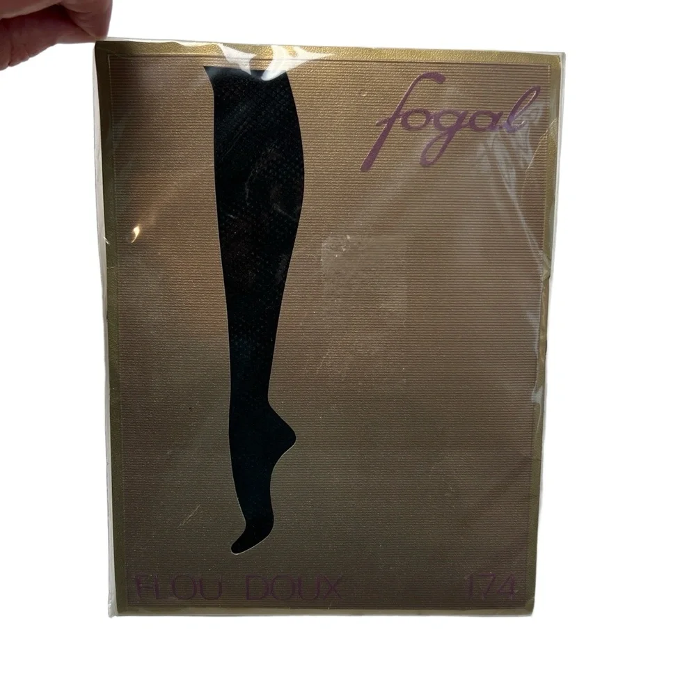 Fogal Size‎ Medium Flou Doux 174 Pantyhose Fine Fishnet Sheer Noir Black NWT