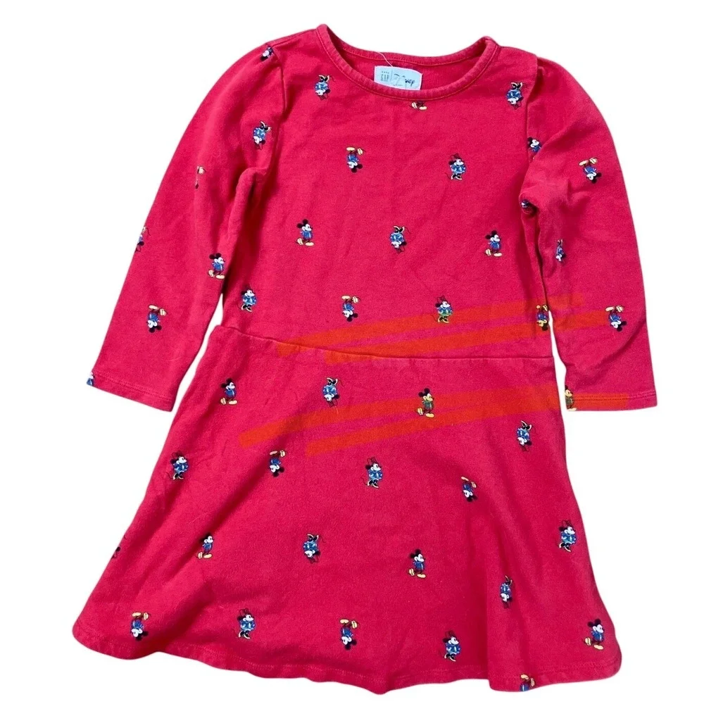 Gap Kids Disney Mickey Mouse Red Long‎ Sleeve Dress Toddler 5 Years
