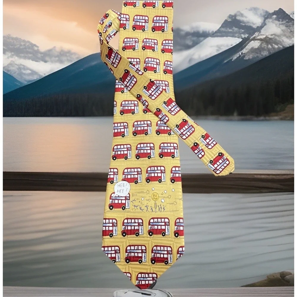 A FAMILY‎ Tie Pure Silk Tie Men's London Bus Stop Cartoon Patterned tied Formal
