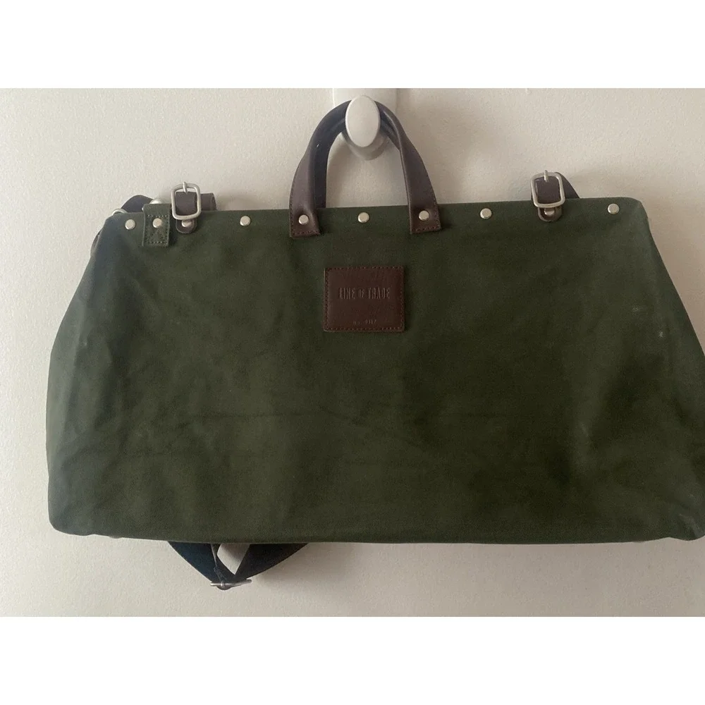 Bespoke Post Line of Trade Canvas Crossbody Duffel Weekender Olive Green Bag
