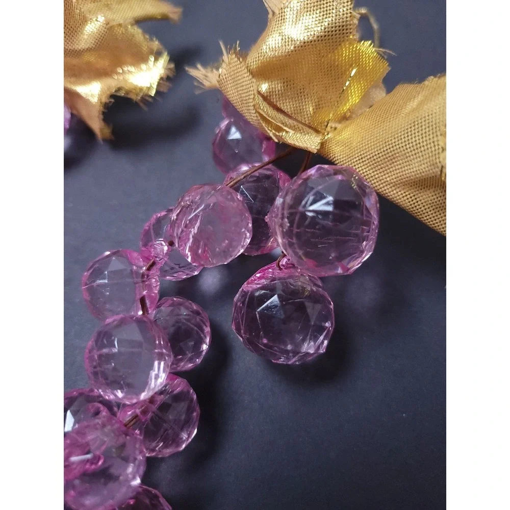 Vintage Faux Pink Acrylic Faceted Grapes Decorative Fruit Hanging Ornaments Pair