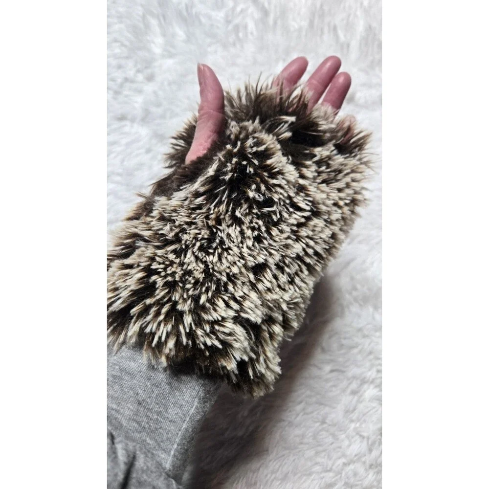 Pandemonium Seattle Brown Faux Fur Fingerless Texting Gloves & Mittens One Size