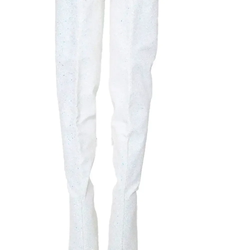 Pleaser Courtly 3015 synthetic white Iridescent glitter over the knee boots SZ13