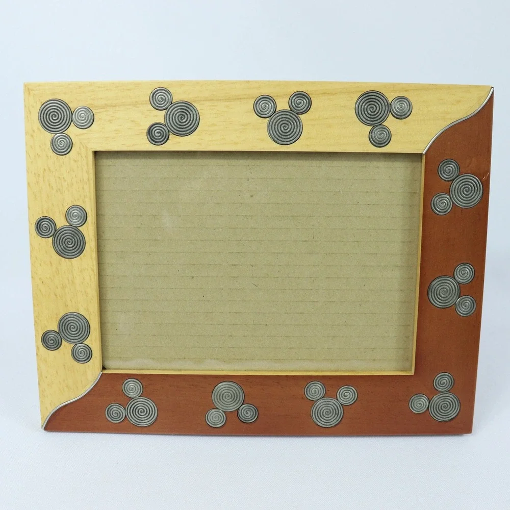 Disney Two Tone Wooden Picture Photo Frame Mickey Mouse Ears Swirl Metal 4x6