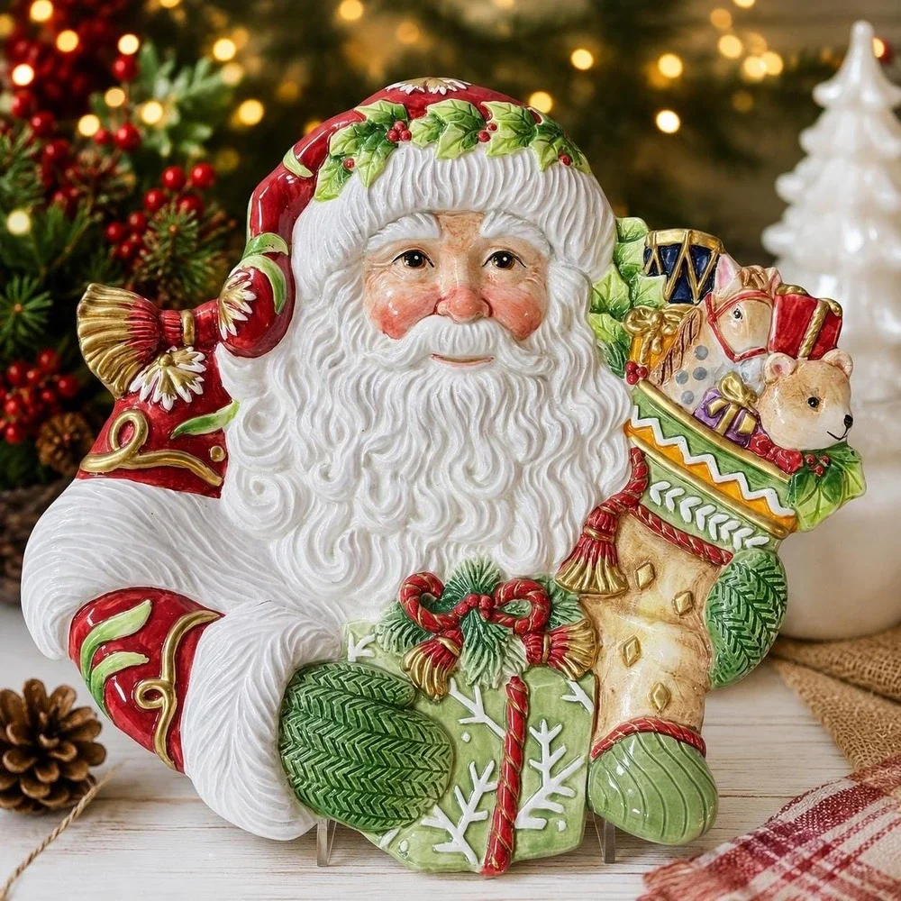Vintage Fitz & Floyd Winter Holiday Santa Ceramic Platter Plate Christmas 10