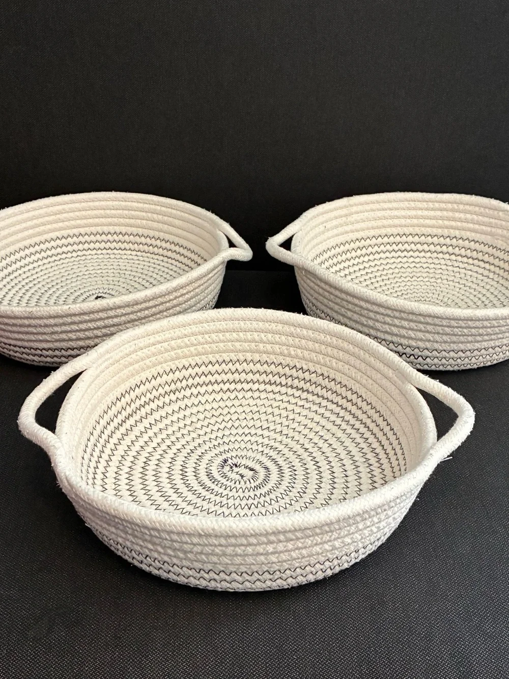 Handwoven Cream Rope Serving Baskets with Handles - Brand: