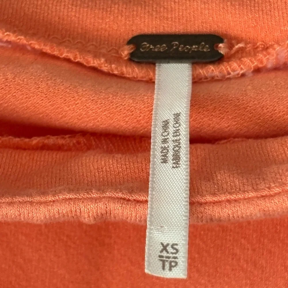 Free People Orange Stretch Blouse with Embroidered Puff Sleeves size XS