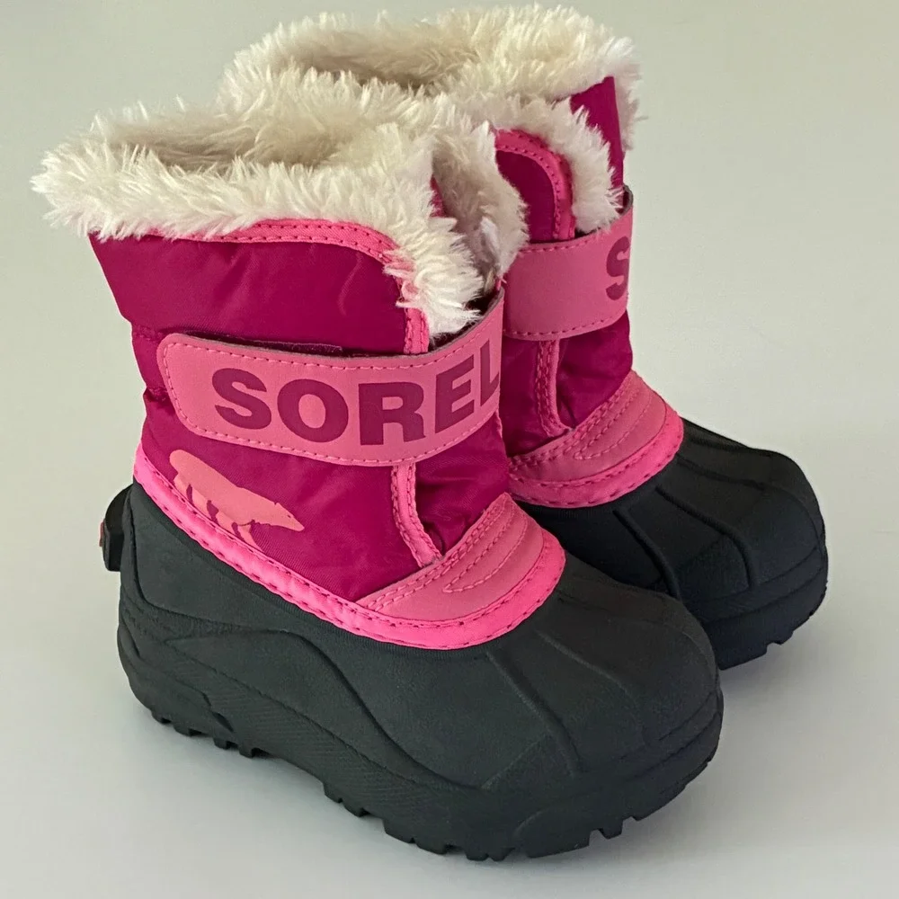 Sorel Kids Size 8 Snow Commander Pink Snow Waterproof Winter Boots NC1960-652
