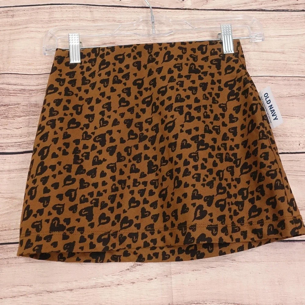 New! Old Navy Skirt Girls 8 Brown Animal Print Knit Mini Elastic Waist