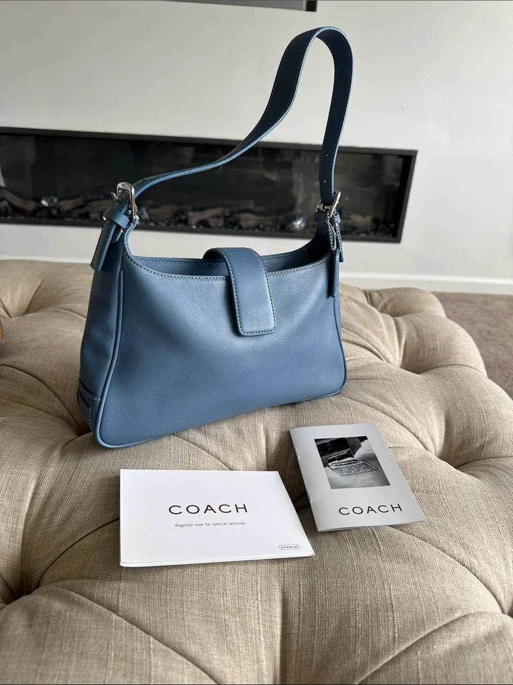 COACH Blue Leather Shoulder Bag with Silver Hardware